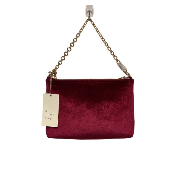 Nwt Burgundy Velvet Purse W/ Gold Chain Detachable Strap By A New Day - Picture 2 of 4
